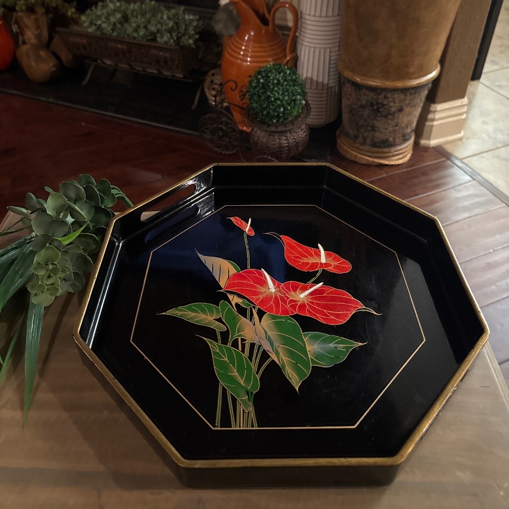 Japanese Wooden Toyo Serving Tray 13.5" X 13.5 (2) HANDLES  FL